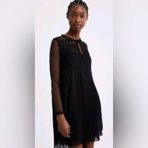 NWT Zara black floral embellished tulle mesh dress in black